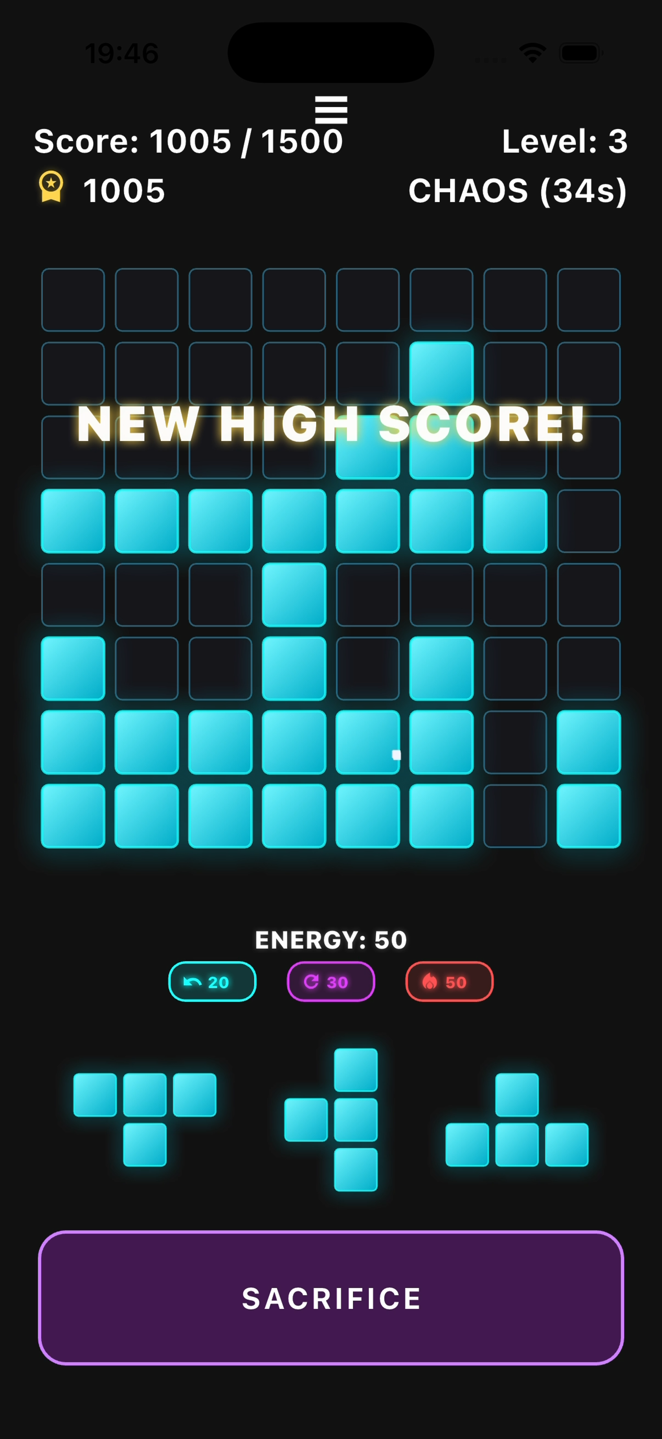 Screenshot showing a Blockverse new high score moment
