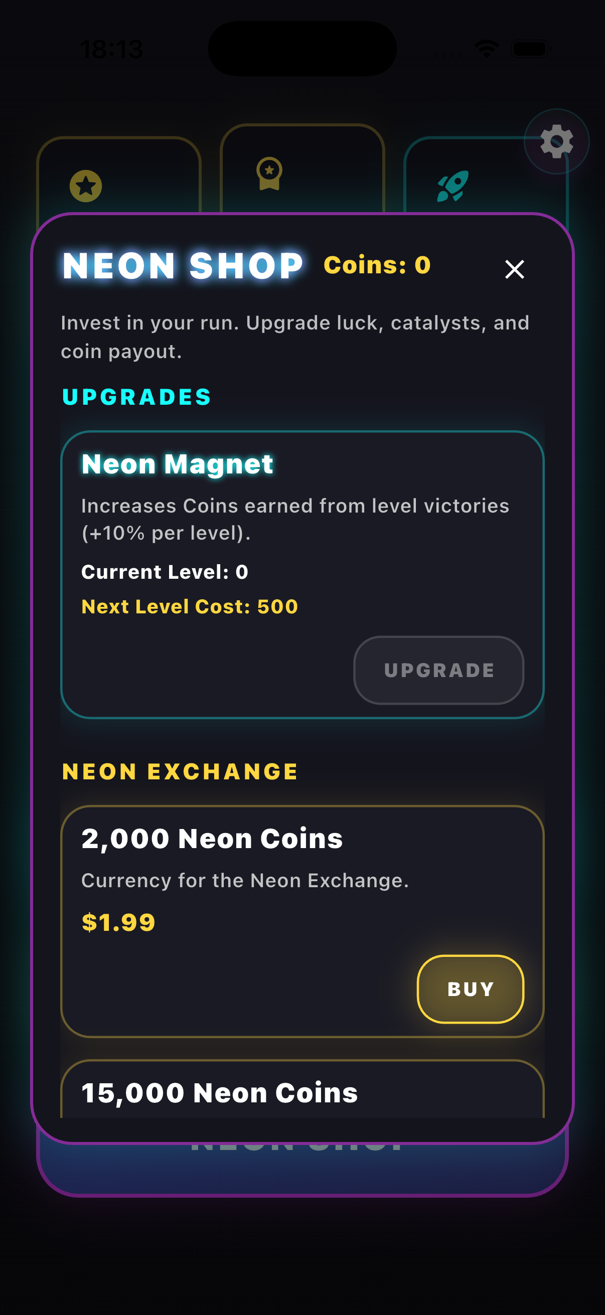 Screenshot showing the Blockverse neon shop