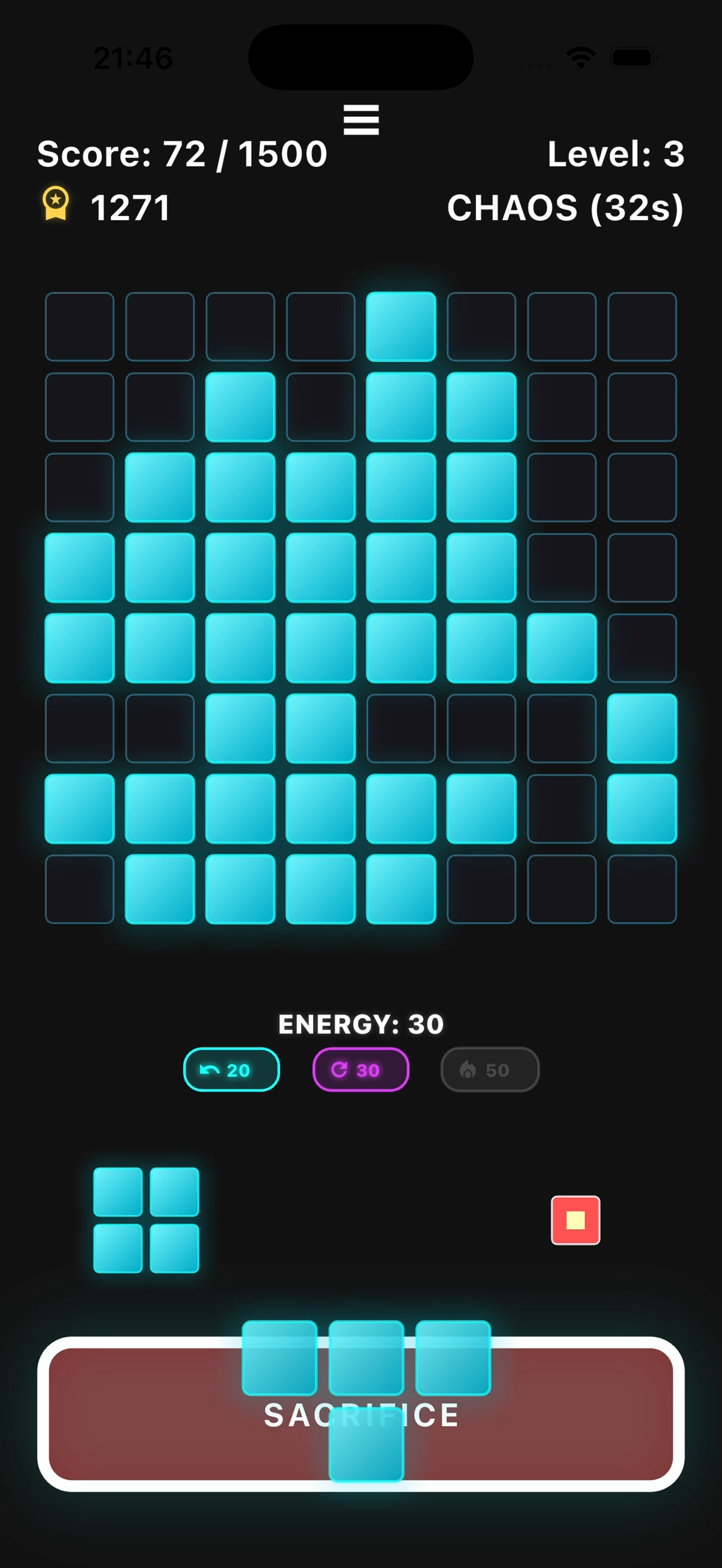 Screenshot showing the Blockverse sacrifice mechanic
