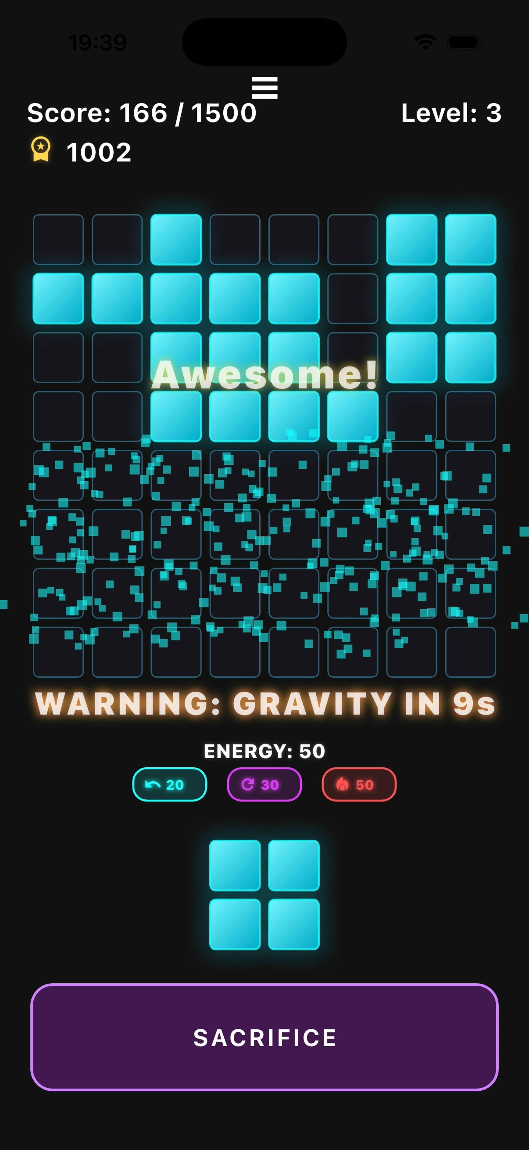 Screenshot showing a Blockverse row clear