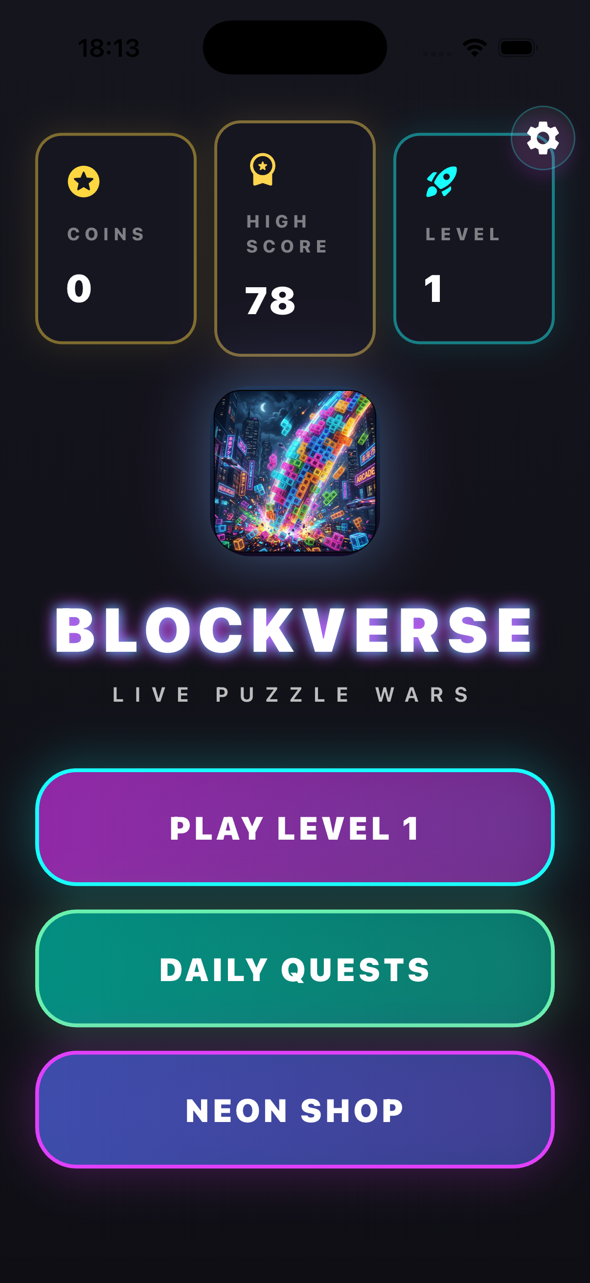 Screenshot showing the Blockverse home screen